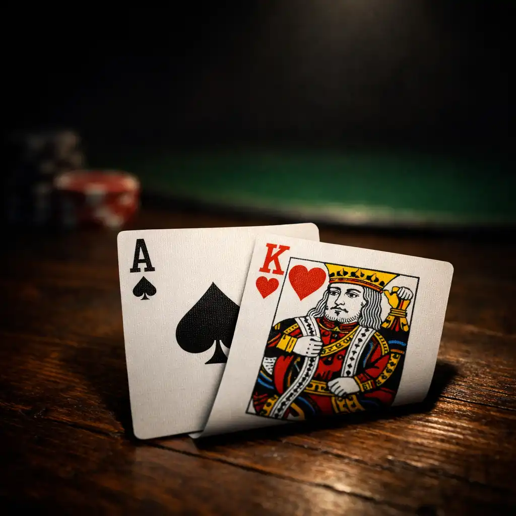 As pik i król kier tworzące naturalnego blackjacka na ciemnym stole