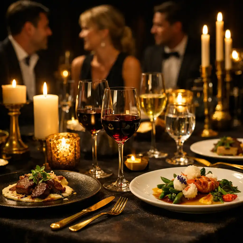 Stół bankietowy podczas eleganckiej kolacji degustacyjnej w Xuravoni